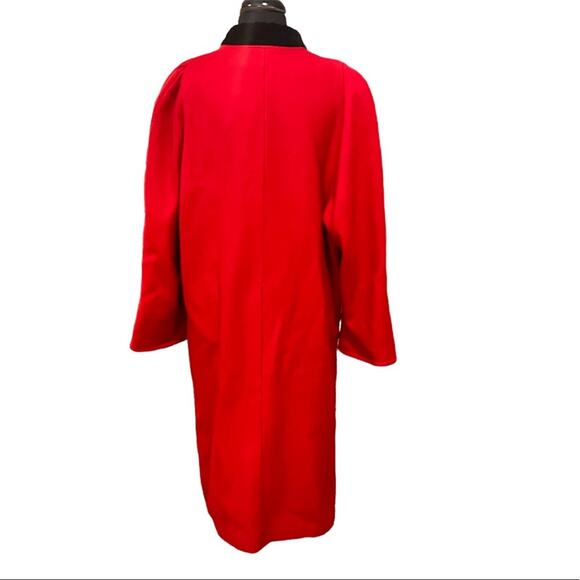 Vtg Wool Cherry Red Regency Velvet Collar Old Money Luxury Timeless Midi Coat L - Picture 3 of 8
